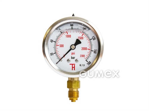 Glyzerin-Manometer mit Bodenauslass, 63mm, Außengewinde G 1/4", 0-160bar, -40°C/+60°C, 